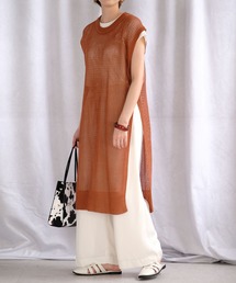 ANDJ | リネンタッチ透かし編みニットベストワンピース(ワンピース)