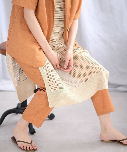 ＡＮＤＪ（アンドジェイ）の「リネンタッチ透かし編みニットベストワンピース（ワンピース・レディース・テラコッタ/ブルー/ベージュ系その他/ブラック・M）」の6枚目の写真