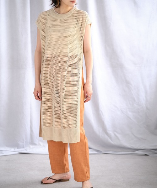 ＡＮＤＪ（アンドジェイ）の「リネンタッチ透かし編みニットベストワンピース（ワンピース・レディース・テラコッタ/ブルー/ベージュ系その他/ブラック・M）」の8枚目の写真