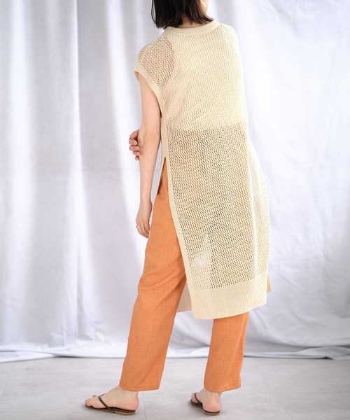 ＡＮＤＪ（アンドジェイ）の「リネンタッチ透かし編みニットベストワンピース（ワンピース・レディース・テラコッタ/ブルー/ベージュ系その他/ブラック・M）」の10枚目の写真