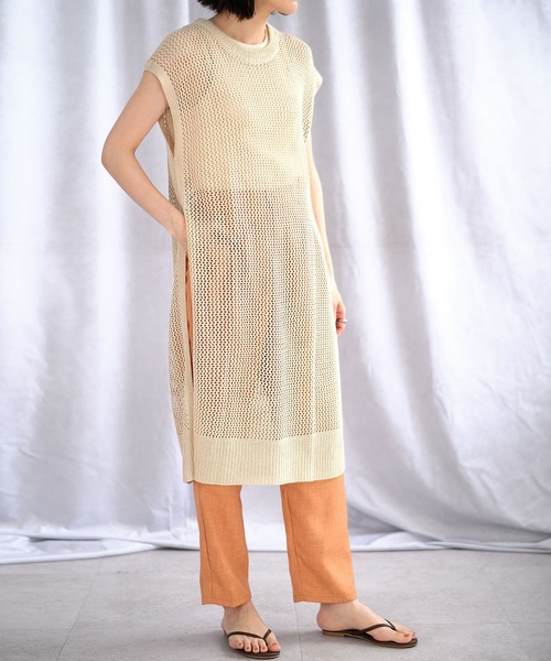 ＡＮＤＪ（アンドジェイ）の「リネンタッチ透かし編みニットベストワンピース（ワンピース・レディース・テラコッタ/ブルー/ベージュ系その他/ブラック・M）」の11枚目の写真