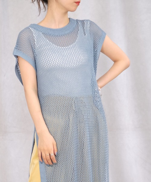 ＡＮＤＪ（アンドジェイ）の「リネンタッチ透かし編みニットベストワンピース（ワンピース・レディース・テラコッタ/ブルー/ベージュ系その他/ブラック・M）」の14枚目の写真