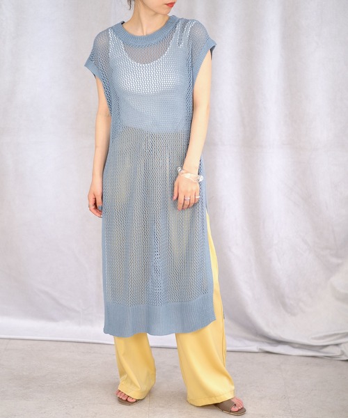 ＡＮＤＪ（アンドジェイ）の「リネンタッチ透かし編みニットベストワンピース（ワンピース・レディース・テラコッタ/ブルー/ベージュ系その他/ブラック・M）」の17枚目の写真