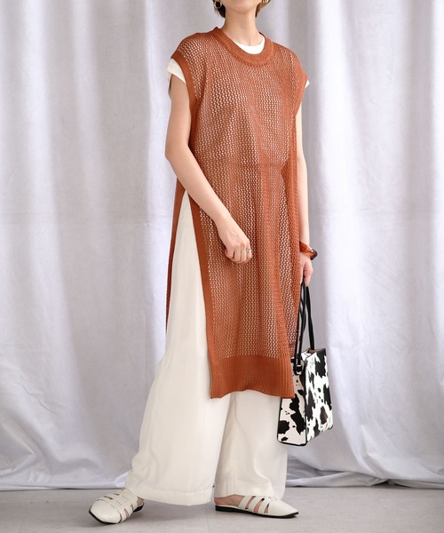 ＡＮＤＪ（アンドジェイ）の「リネンタッチ透かし編みニットベストワンピース（ワンピース・レディース・テラコッタ/ブルー/ベージュ系その他/ブラック・M）」の18枚目の写真