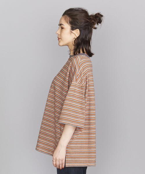 BEAUTY&YOUTH UNITED ARROWS(ビューティーアンドユースユナイテッドアローズ)の「BY クルーネックランダムボーダー6分袖 Tシャツ◆(Tシャツ/カットソー・レディース・ダークブラウン/オレンジ系その他/ネイビー・FREE)」の5枚目の写真