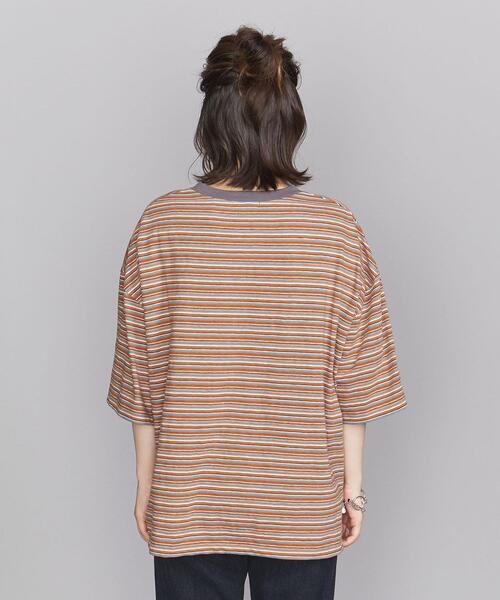 BEAUTY&YOUTH UNITED ARROWS(ビューティーアンドユースユナイテッドアローズ)の「BY クルーネックランダムボーダー6分袖 Tシャツ◆(Tシャツ/カットソー・レディース・ダークブラウン/オレンジ系その他/ネイビー・FREE)」の6枚目の写真
