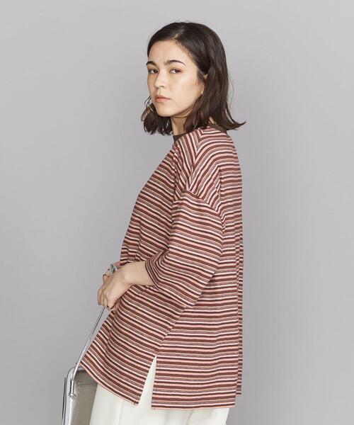 BEAUTY&YOUTH UNITED ARROWS(ビューティーアンドユースユナイテッドアローズ)の「BY クルーネックランダムボーダー6分袖 Tシャツ◆(Tシャツ/カットソー・レディース・ダークブラウン/オレンジ系その他/ネイビー・FREE)」の9枚目の写真