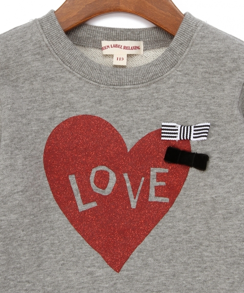 green label relaxing（グリーンレーベルリラクシング）の「【KIDS】ウラケ ハートプリントロングスリーブ（スウェット・キッズ・オフホワイト/グレー・135/125/105/95/115）」の4枚目の写真