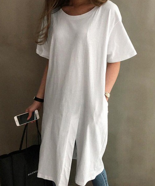 Bifrost(ビフレスト)の「スリット入りTシャツワンピース(ワンピース・レディース・ホワイト/ブラック・L/M)」の3枚目の写真