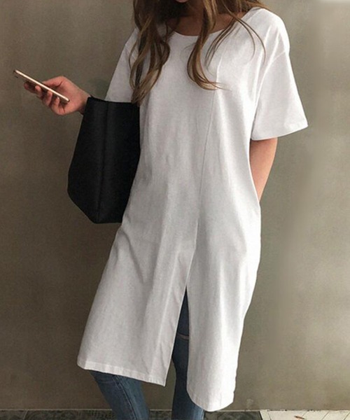 Bifrost(ビフレスト)の「スリット入りTシャツワンピース(ワンピース・レディース・ホワイト/ブラック・L/M)」の5枚目の写真
