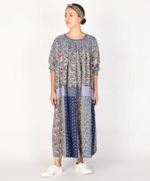 45R タペットの小花パッチワークドレス（インディゴ） 7085038.jpg