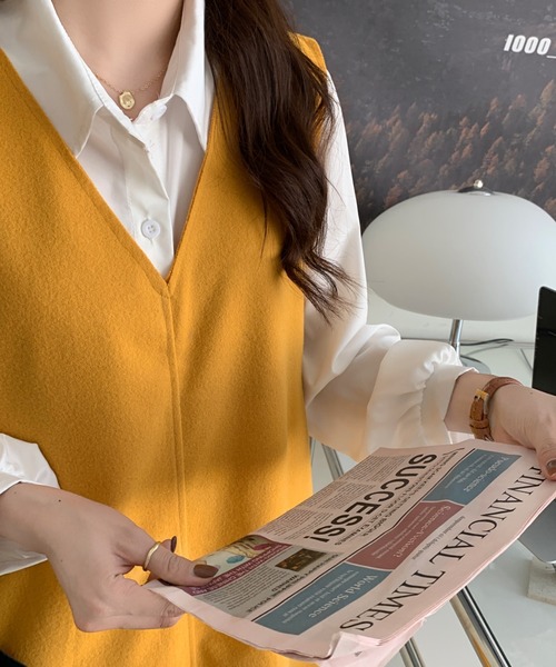 Diosfront（ディオスフロント）の「フェイクウールVネックマキシワンピース（ワンピース・レディース・ベージュ/ブラック/ブルーグリーン/ダークグリーン/キャメル/ネイビー/グレー/ブラウン・M/L/XL）」の8枚目の写真