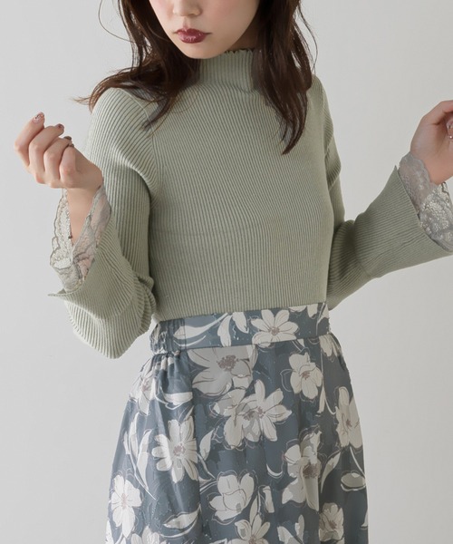 natural couture(ナチュラルクチュール)の「【大好評リバイバルアイテム】袖口レースもちもちリブタートル(ニット/セーター・レディース・ラベンダー/ブラック/アイボリー/ミント/モカ・FREE)」の4枚目の写真