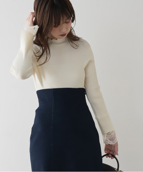 natural couture(ナチュラルクチュール)の「【大好評リバイバルアイテム】袖口レースもちもちリブタートル(ニット/セーター・レディース・ラベンダー/ブラック/アイボリー/ミント/モカ・FREE)」の7枚目の写真