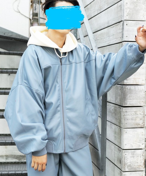 8(eight)(エイト)の「PUボマージャケット(ライダースジャケット・メンズ・アイボリー/グレイッシュブルー/ブラック・MEDIUM/LARGE)」の1枚目の写真