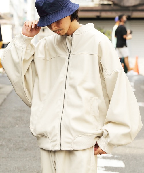 8(eight)(エイト)の「PUボマージャケット(ライダースジャケット・メンズ・アイボリー/グレイッシュブルー/ブラック・MEDIUM/LARGE)」の2枚目の写真