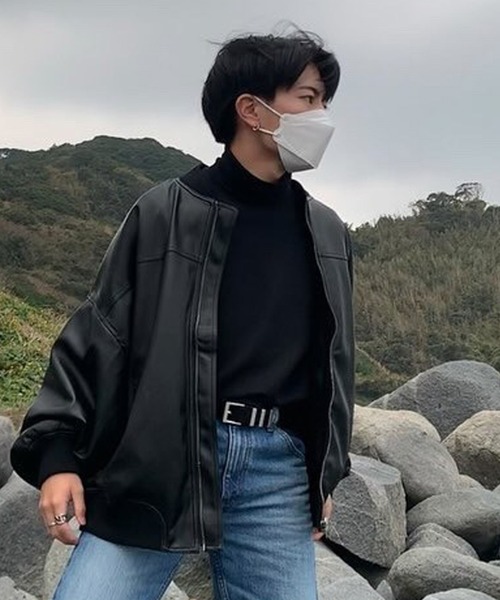 8(eight)(エイト)の「PUボマージャケット(ライダースジャケット・メンズ・アイボリー/グレイッシュブルー/ブラック・MEDIUM/LARGE)」の3枚目の写真