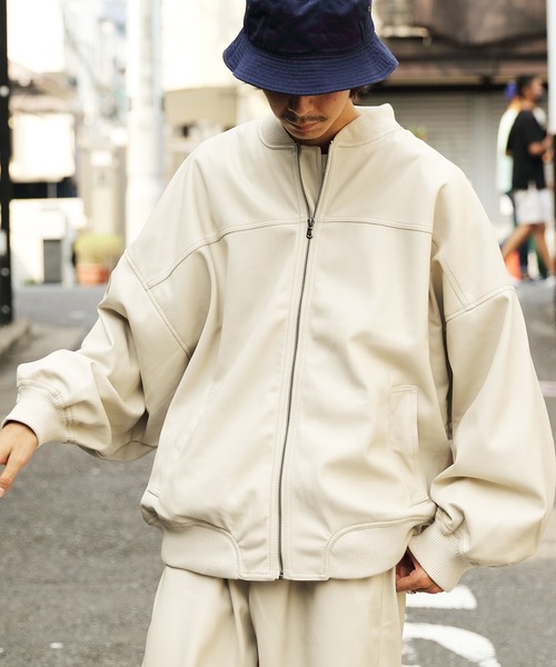 8(eight)(エイト)の「PUボマージャケット(ライダースジャケット・メンズ・アイボリー/グレイッシュブルー/ブラック・MEDIUM/LARGE)」の8枚目の写真