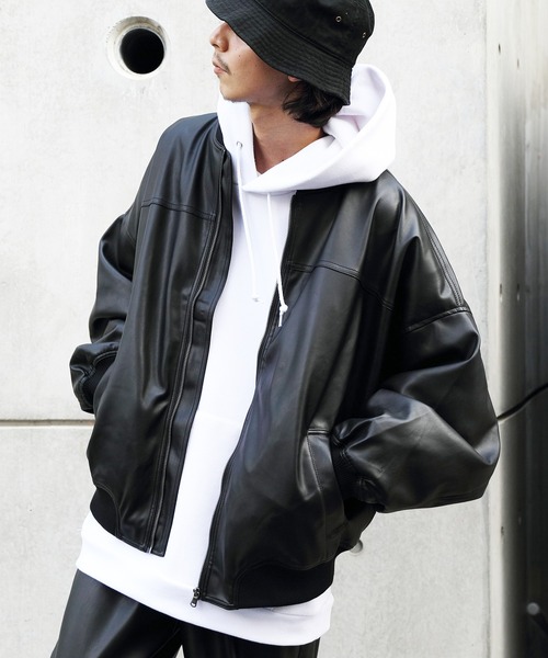 8(eight)(エイト)の「PUボマージャケット(ライダースジャケット・メンズ・アイボリー/グレイッシュブルー/ブラック・MEDIUM/LARGE)」の22枚目の写真