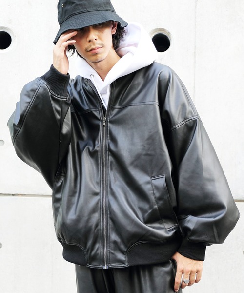 8(eight)(エイト)の「PUボマージャケット(ライダースジャケット・メンズ・アイボリー/グレイッシュブルー/ブラック・MEDIUM/LARGE)」の21枚目の写真