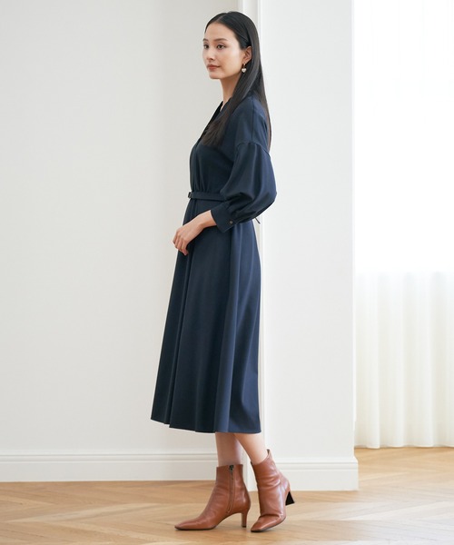 美品✨ANAYI 定価4.4万 ストレッチツイルスキッパーワンピース Aライン ANAYI（アナイ）の「ストレッチツイルスキッパーワンピース