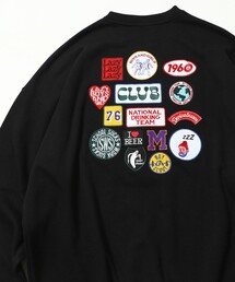 WEB限定 ビッグシルエット バック刺繍 ランダムワッペンデザイン クルーネックスウェット
