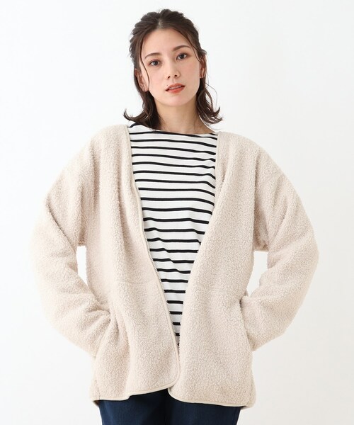 SHOO・LA・RUE(シューラルー)の「◆ライナー風にも。Vネックボアフリース(ブルゾン・レディース・ダークブラウン/アイボリー/キャメル・02/03/04)」の2枚目の写真