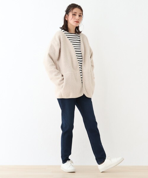 SHOO・LA・RUE(シューラルー)の「◆ライナー風にも。Vネックボアフリース(ブルゾン・レディース・ダークブラウン/アイボリー/キャメル・02/03/04)」の11枚目の写真