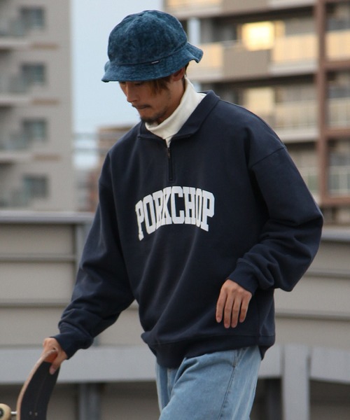 ZIP FIVE(ジップファイブ)の「【PORKCHOP】 ビックシルエット ハーフジップカレッジスウェット/トレーナー裏起毛 【ユニセックス】(スウェット・メンズ・オートミール/ブラック/ネイビー/杢グレー・LARGE/MEDIUM/X-LARGE)」の19枚目の写真