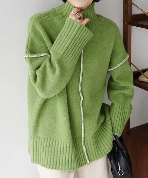 DISCOAT（ディスコート）の「【前後2WAY】カガリステッチビッグプルオーバー（ニット/セーター・レディース・ブラック/アイボリー/グリーン系その他/グレイッシュベージュ・FREE）」の4枚目の写真