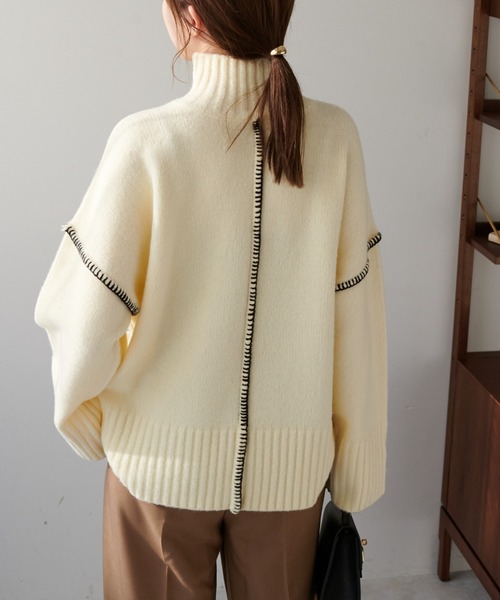 DISCOAT（ディスコート）の「【前後2WAY】カガリステッチビッグプルオーバー（ニット/セーター・レディース・ブラック/アイボリー/グリーン系その他/グレイッシュベージュ・FREE）」の16枚目の写真