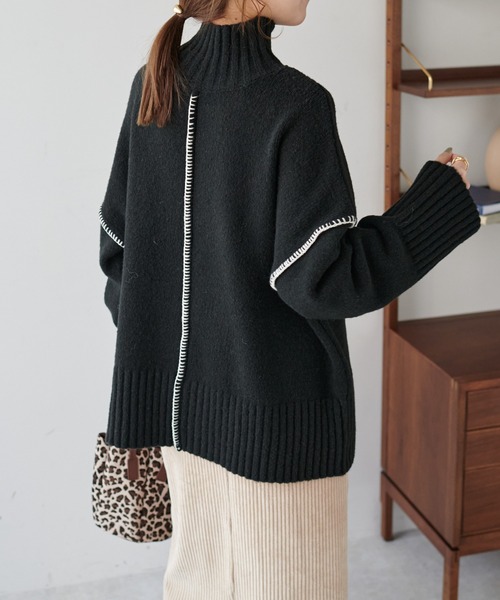 DISCOAT（ディスコート）の「【前後2WAY】カガリステッチビッグプルオーバー（ニット/セーター・レディース・ブラック/アイボリー/グリーン系その他/グレイッシュベージュ・FREE）」の7枚目の写真