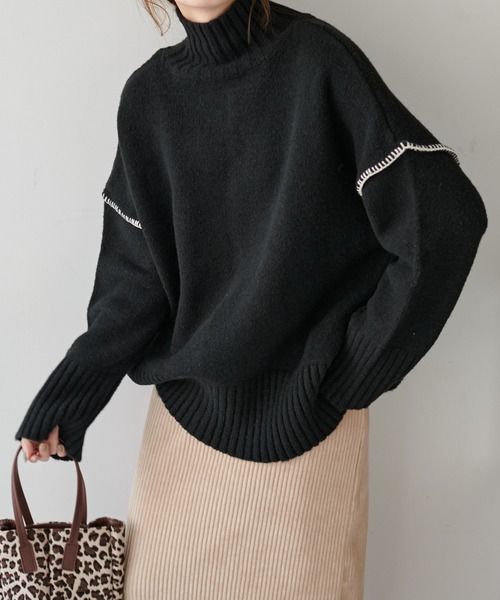 DISCOAT（ディスコート）の「【前後2WAY】カガリステッチビッグプルオーバー（ニット/セーター・レディース・ブラック/アイボリー/グリーン系その他/グレイッシュベージュ・FREE）」の17枚目の写真