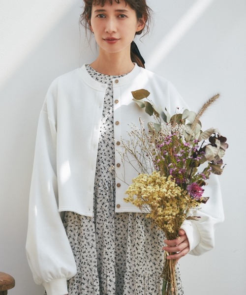 and R（アンドアール）の「スウェットカーディガン（カーディガン/ボレロ・レディース・ホワイト/ブラック・FREE）」の2枚目の写真