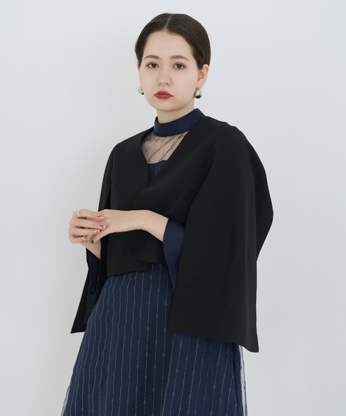 TINA:JOJUN(ティーナジョジュン)の「ケープ ジャケット TINA:JOJUN(ノーカラージャケット・レディース・ブラック/ベージュ・M)」の3枚目の写真