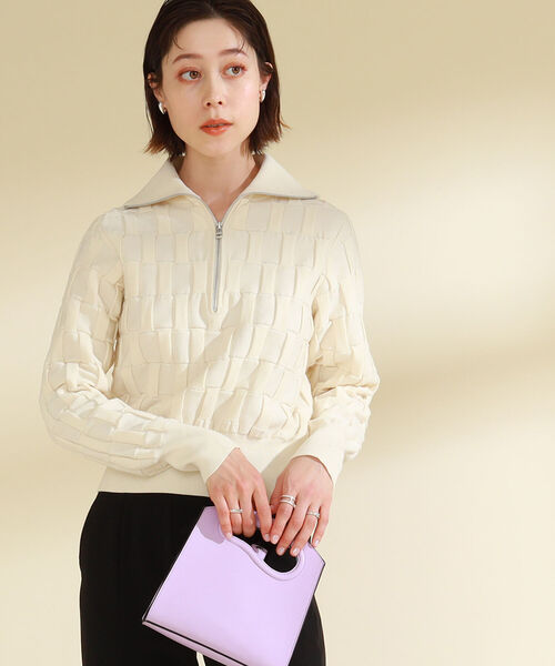 Ray BEAMS（レイビームス）の「Ray BEAMS / バスケットアミ ジップ ポロシャツ（ニット/セーター・レディース・ブラック/オフホワイト・ONE SIZE）」の3枚目の写真