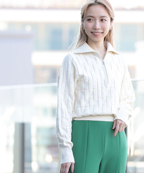 Ray BEAMS（レイビームス）の「Ray BEAMS / バスケットアミ ジップ ポロシャツ（ニット/セーター・レディース・ブラック/オフホワイト・ONE SIZE）」の12枚目の写真