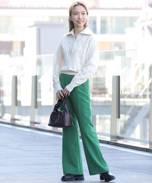 Ray BEAMS（レイビームス）の「Ray BEAMS / バスケットアミ ジップ ポロシャツ（ニット/セーター・レディース・ブラック/オフホワイト・ONE SIZE）」の6枚目の写真