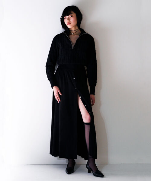 Ray BEAMS（レイビームス）の「Ray BEAMS / バスケットアミ ジップ ポロシャツ（ニット/セーター・レディース・ブラック/オフホワイト・ONE SIZE）」の13枚目の写真