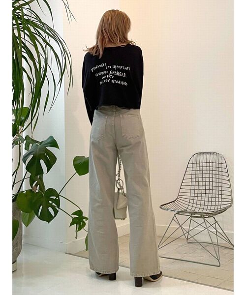 EMODA（エモダ）の「カットオフメッセージロングTシャツ（Tシャツ/カットソー・レディース・ホワイト/ブラック/ベージュ/グリーン・FREE）」の22枚目の写真