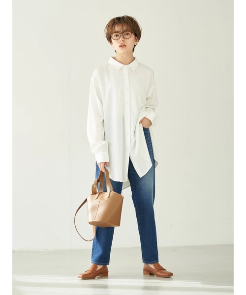 earth music&ecology（アースミュージックアンドエコロジー）の「微起毛シャツチュニック*（シャツ/ブラウス・レディース・オフホワイト/グレイッシュベージュ・FREE）」の5枚目の写真