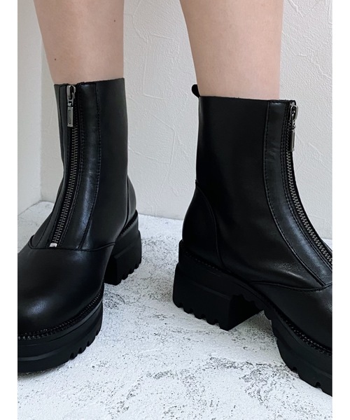 【jumelle】　レザーブーツ　厚底　ジップブーツ　　黒　サイズ23.5㎝ jumelle】レザーブーツ厚底ジップブーツ黒サイズ23.5㎝