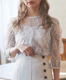 tocco closet | キャミソール付きバックリボンパワーショルダー配色レースブラウス(シャツ/ブラウス)