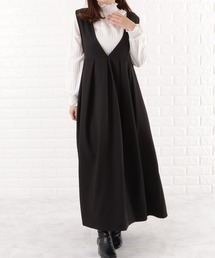 深Vネック ロング ジャンパースカート