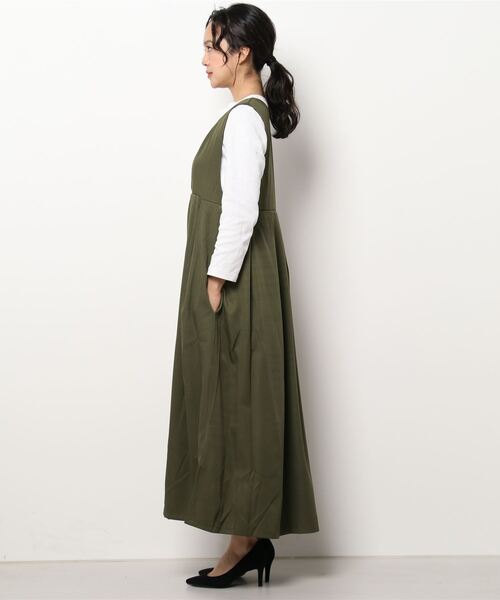Lace Ladies(レースレディース)の「深Vネック ロング ジャンパースカート(ジャンパースカート・レディース・ネイビー/ベージュ/ブラック/グリーン・FREE)」の5枚目の写真