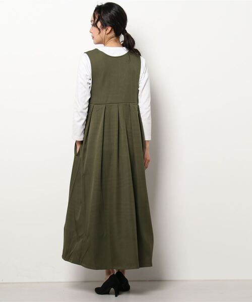 Lace Ladies(レースレディース)の「深Vネック ロング ジャンパースカート(ジャンパースカート・レディース・ネイビー/ベージュ/ブラック/グリーン・FREE)」の6枚目の写真