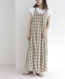 シャーリングチェックキャミワンピース