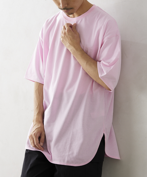 JOURNAL STANDARD relume(ジャーナルスタンダード レリューム)の「レイヤードラウンド ボーダーTシャツ(Tシャツ/カットソー・メンズ・ホワイト/レッド/ピンク/ブルー/グリーン/ブルー系その他・SMALL/MEDIUM/LARGE)」の6枚目の写真