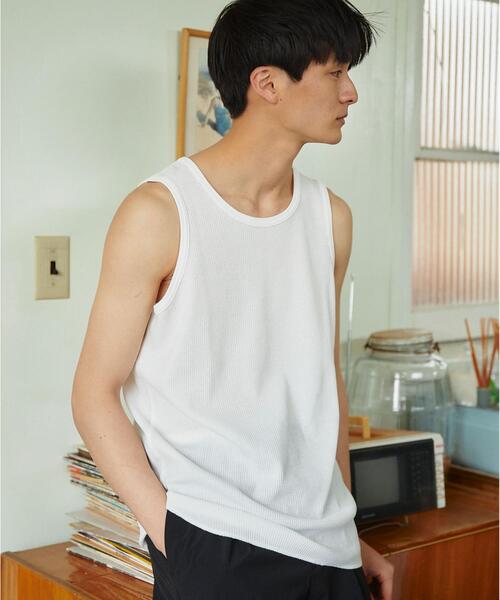 green label relaxing（グリーンレーベルリラクシング）の「ドライワッフル ロング タンクトップ -吸水速乾-（タンクトップ・メンズ・ブラック/ベージュ/ホワイト/ライトグレー・L/S/M/XL）」の2枚目の写真