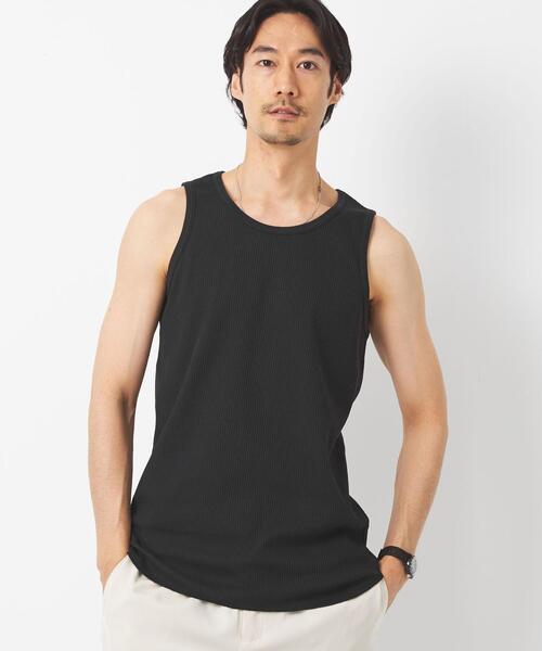 green label relaxing（グリーンレーベルリラクシング）の「ドライワッフル ロング タンクトップ -吸水速乾-（タンクトップ・メンズ・ブラック/ベージュ/ホワイト/ライトグレー・L/S/M/XL）」の3枚目の写真